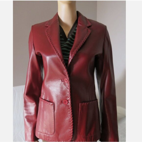 Identify Leather Jacket Red Size 6 - Picture 1 of 6